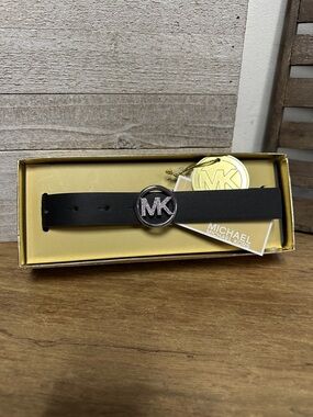 Michael Kors New in box bling pave MK logo black skinny peg adjustable belt